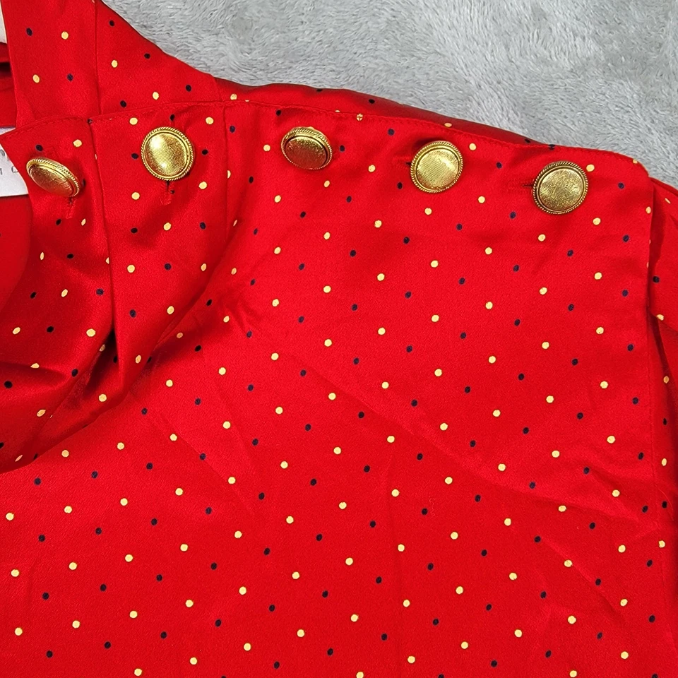 Top retro vintage de seda Liz Claiborne años 80 para mujer 4 almohadillas rojas a lunares Foto 2 de 4