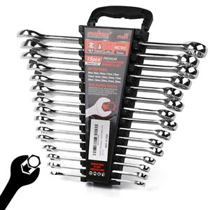 15PC Anneau de clé à cran combiné ouvert 8-22mm Métrique 12 Point "V" Notch