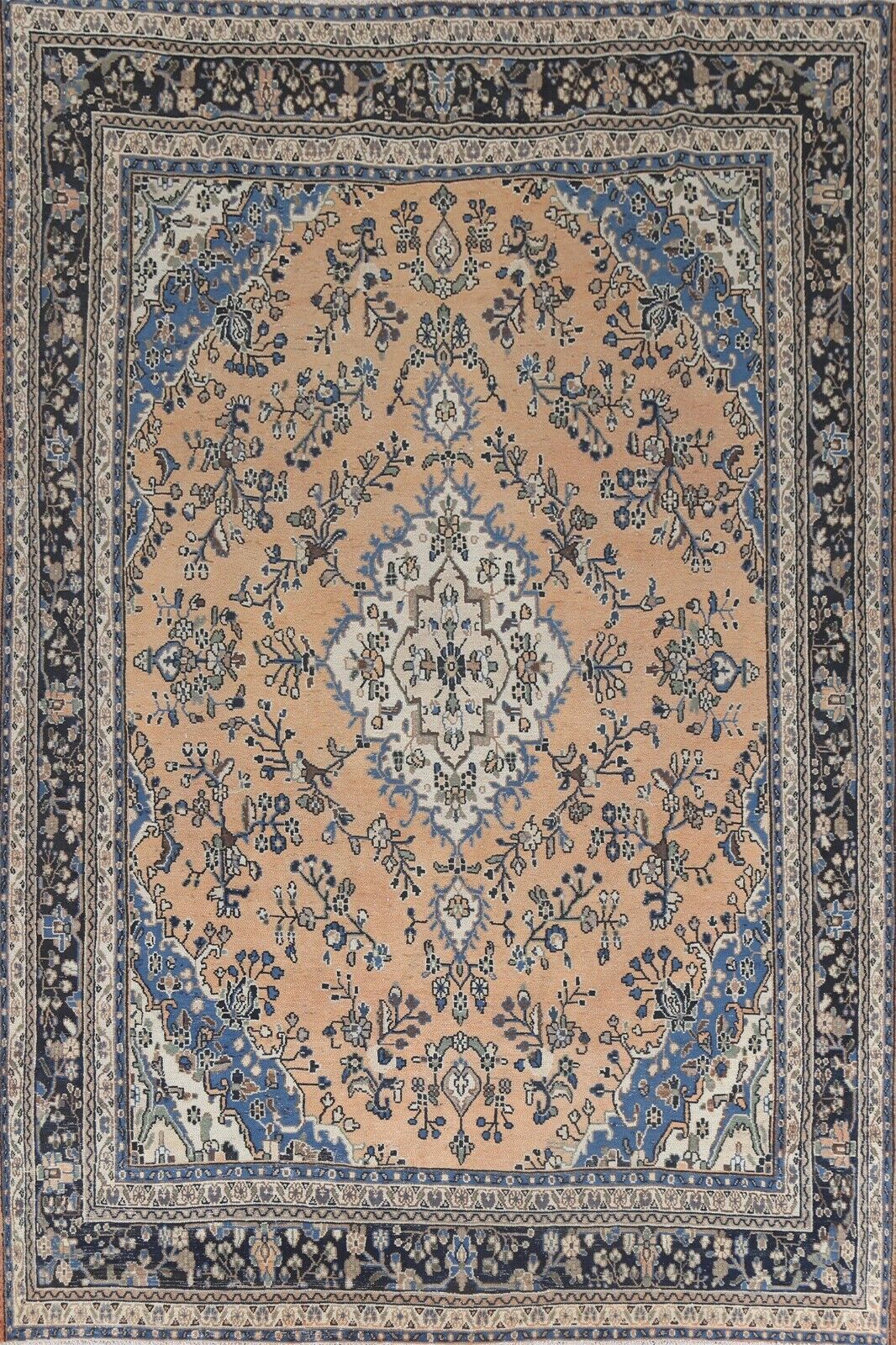 Vintage Muted Peach Hamedan Area Rug 9x12 ft Hand-knotted Low Pile Wool Carpet