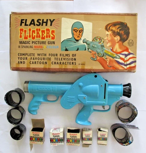 Vintage 1970s Marx Flashy Flickers Magic Picture Projector + 10 Films -  Working