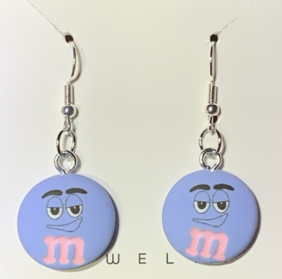 Silver Blue M & M Candy Drop Dangle Earrings!!