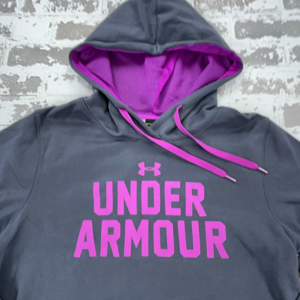 Under Armor Hoodie Women Medium Gray Purple Sweatshirt Sweater Semi Fitted 41 — 第 3/4 张图片
