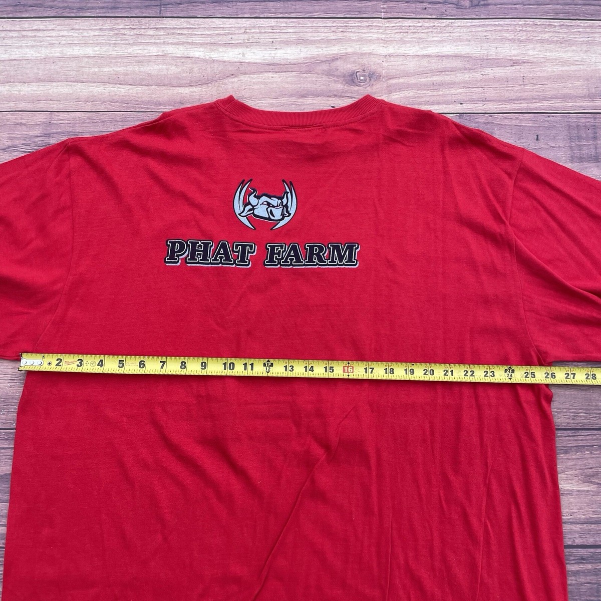 Vintage 90s Phat Farm Red 3d Logo Bull Mascot Shirt Y2K