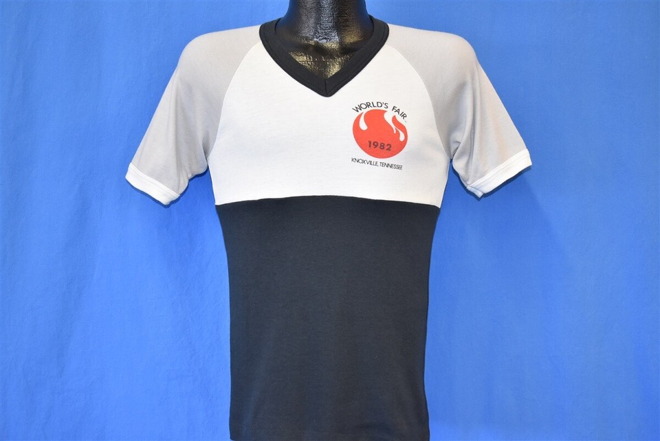 vtg 80s WORLD'S FAIR 1982 KNOXVILLE TENNESSEE RIB KNIT JERSEY V NECK t