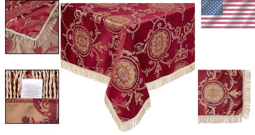 Burgundy Damask Tablecloth 60" x 140" - Perfect for Special Occasions - Picture 2 of 8