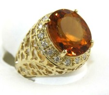 Natural Oval Orange Citrine  Diamond Halo Solitaire Ring 14K Yellow Gold 4.57Ct