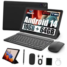 Android Tablet Android 14 Tablet with 1280x800 IPS HD Touch 10.1 Inch Black