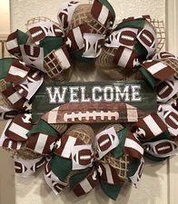 FOOTBALL WELCOME WREATH 🏈 Burlap Deco Mesh 24" x 24" PERFECT FOR ANY FAN Rustic