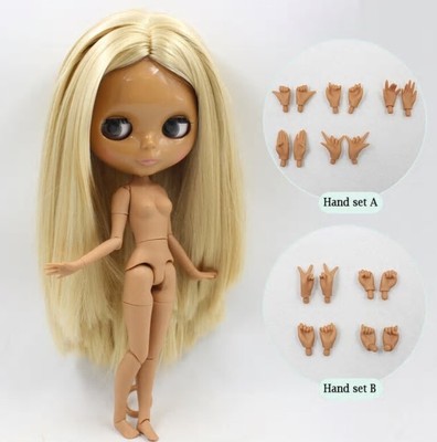Dark Blythe Doll Nude 12 in Factory Jointed Body Golden Straight Hair Shiny Face