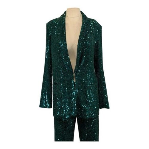 One 33 Social Pailletten Blazer Hosenanzug Set Größe US 2/6 Party Designer Abend - Bild 4 von 14