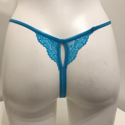 Tanga de encaje azul sin entrepierna abierta talla única ouvert bragas pantalones para mujer - Imagen 5 de 6