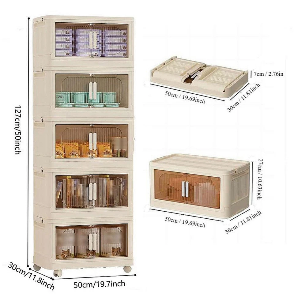 Folding Storage Cabinet 5 Tiers Collapsible Storage Bins with Magnetic Door - Image 2 of 4