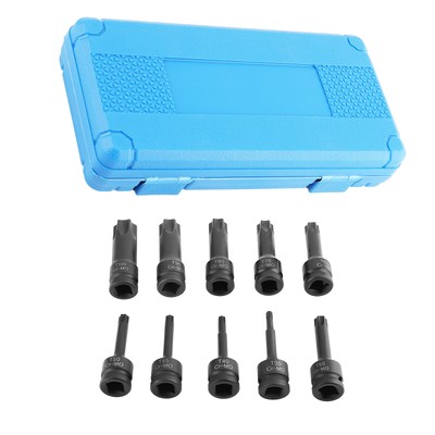 Heavy Duty Star Socket Bit Set 1/2'' Drive T30-T100 10PC Impact Grade with Case