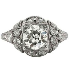 Antique 1.45CT Old European Cubic Zirconia Art Deco Engagement 935 Silver Ring