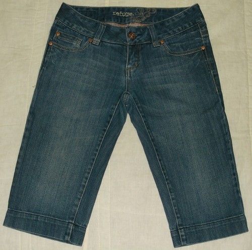 Para mujer Juniors Refuge Oscuro Azul Denim fábrica se desvanecen recortada  Jeans Capri Talla 3 | eBay