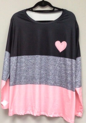 Ladies BNWOT- Lovely Pink Grey & Black Long Sleeved Top Size 3xl Uk22 (LA20)