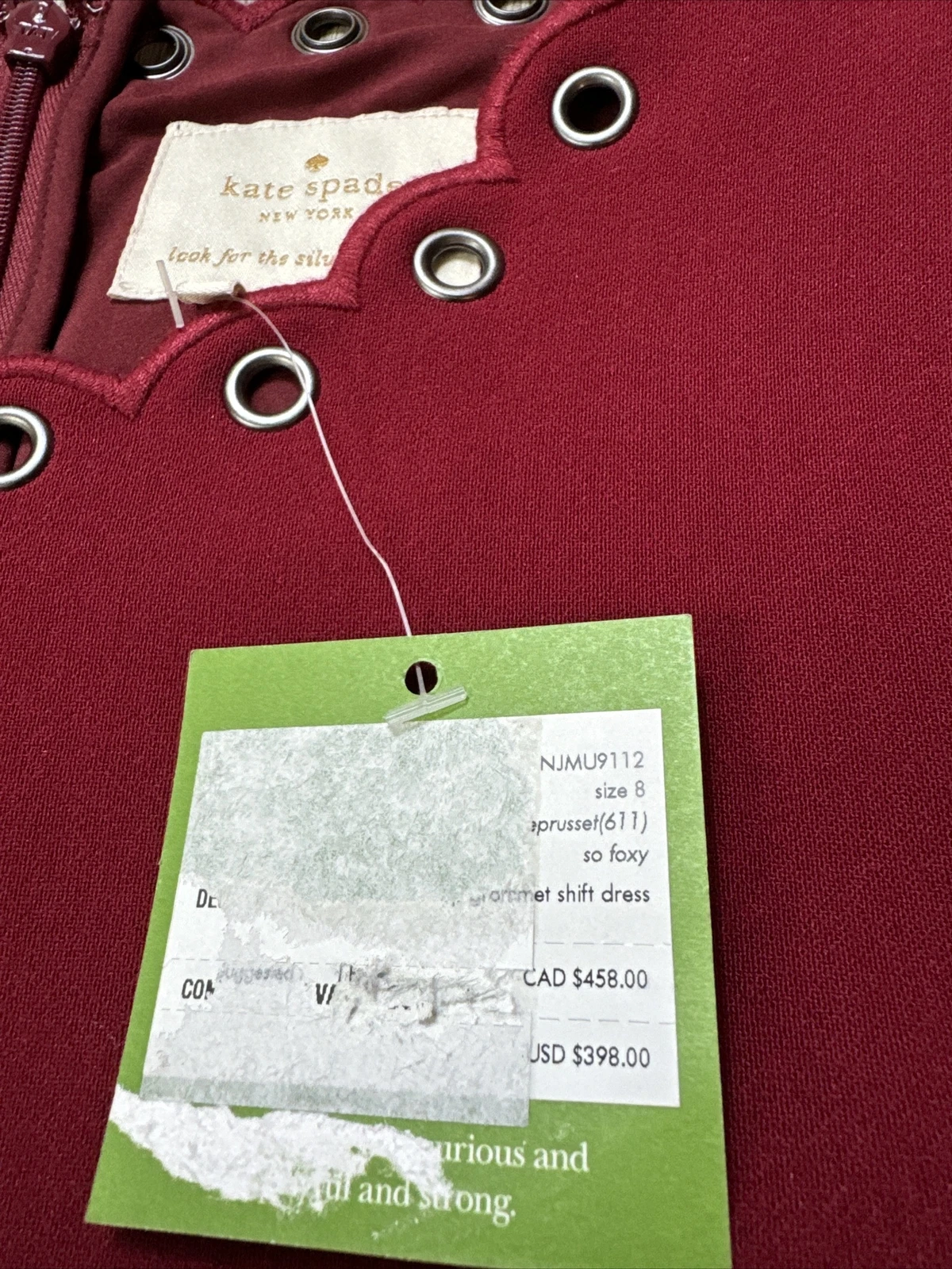 Abito a tubino KATE SPADE rosso passante orlo smerlato taglia 8 foderato estivo nuovo $298