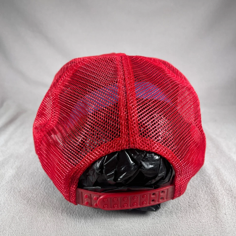 M Logo Hat Men OS Red Cobra Snapback Trucker Cap Mesh Back Rope Vintage - Image 3 of 4