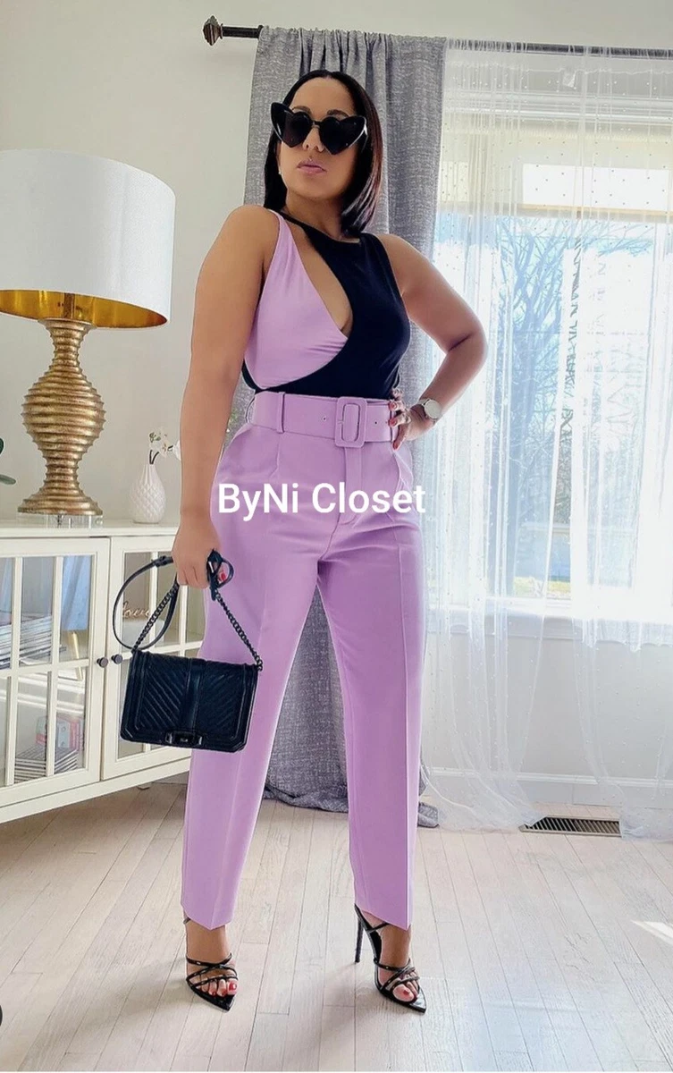 ZARA LILAC HIGH-WAISTED BELTED PANTS (MATCHING BLAZER AVAILABLE) 2158/789