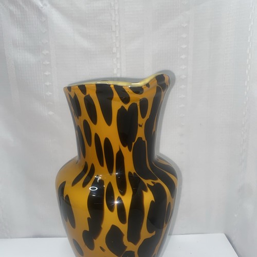 Vintage Pedestal Pitcher Hand Blown Glass Animal Print Amber Colors - Picture 6 of 8