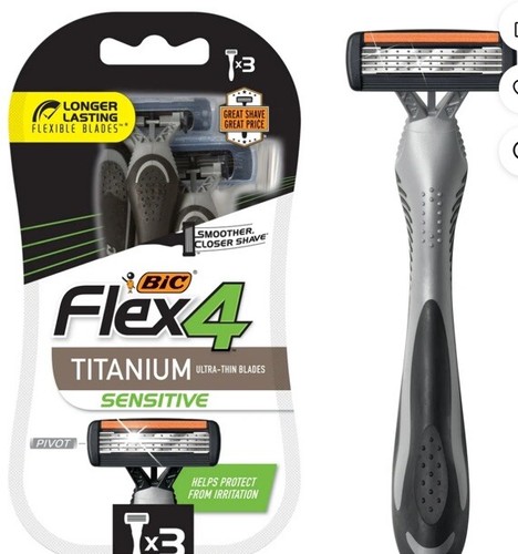 Bic Flex4 Sensitive Disposable Razors 3 pack Titanium Ultra Thin Blades Pivots