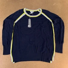 JCP Womens Pullover Sweater Blue Striped Long Sleeve Raglan Scoop Neck L New