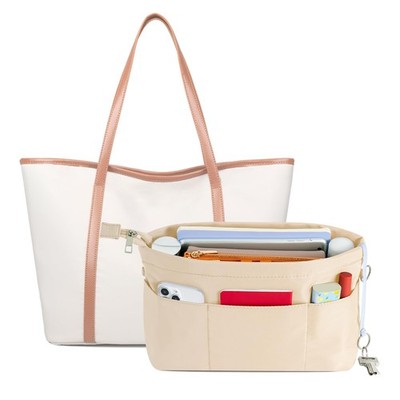 Purse Organizer Insert with Zipped Top for Tote Bag Handbag Shaper with 13 Po...