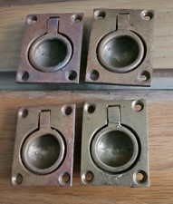 Set of 4 Vintage Brass No Pinch Recessed Ring Pull Door, Drawer Handle Shed Find