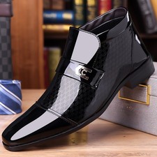 Men's High-Top Ankle Boots with Metal Decorative Buckle Stylish Dress Shoes