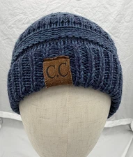 C.C Exclusives Blue Knit Beanie Hat Women’s Winter Ribbed Acrylic Cap