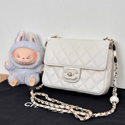 CHANEL White Lambskin Enamel Heart Square Crossbody  For Women