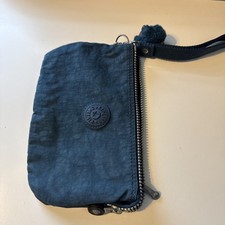 KIPLING 'CREATIVITY L' BLUE SMALL POUCH BAG WITH HANDY STRAP + HEDWIGE MONKEY VG