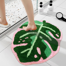 Leaf Rug,Monstera Bath Mat Cute Bathroom Mat Non Slip Palm Shaped Plush Fun Area