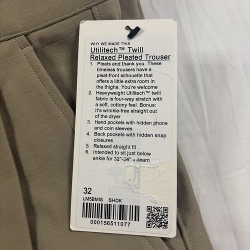 Lululemon Utilitech Twill Relaxed Pleated Trouser SHOK Sheer Oak Tan Size 32 - Picture 3 of 5