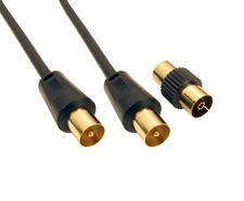 1m Black Coaxial TV/AV Aerial Cable Male to Male and Coupler From Different