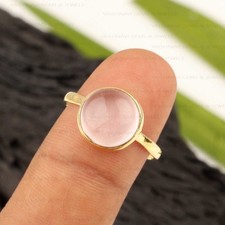 Beautiful Rose Quartz Ring 925 Sterling Silver Gold Plated Bohemian Woman's Gift