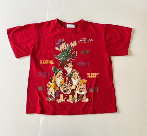 Vintage 90s Disney Snow White Seven Dwarfs Red T‑Shirt Kids M (7/8) USA Graphic