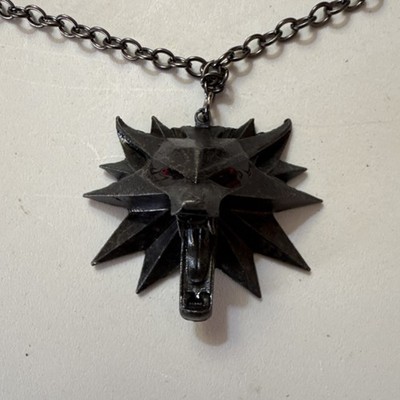 Witcher Black Gothic Wolf Head Charm  Chain Necklace.  Lobster clasp 