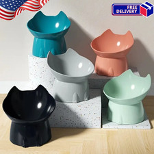 1 Piece Elevated Cat Bowl Anti-Tip Tilted Plastic Feeding Dish Neck Protection