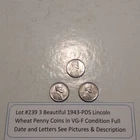 Lot #220 3 Beautiful Steel Lincoln Wheats 1943-P 1943-D 1943-S VG-F See Pictures