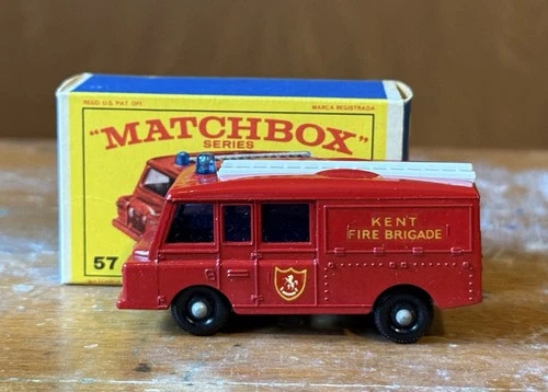 Vintage Lesney Matchbox 57 Land Rover Fire Truck Toy Car w/ Original Box