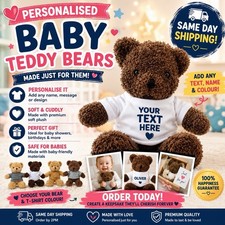 Personalised Soft Brown Teddy Bear custom bears baby newborn teddies Gift Gifts