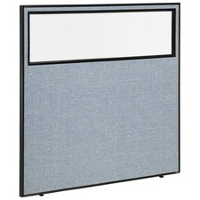 60-1/4"W x 60"H Office Partition Panel with Partial Window Blue