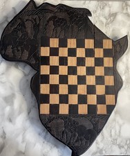 Vintage African Continent Hand Carved Chess Board