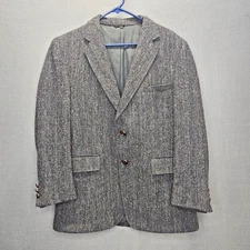 Harris Tweed 42R Herringbone Blazer Wool Handwoven Scotland USA Tailored