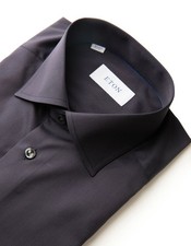 Eton Shirt Fine Twill Stretch 100 Cotton Dark Blue Wrinkle Free 39 15.5 Slim
