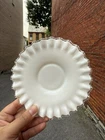 Vintage Fenton White Silver Crest Two Plates Milk Glass 6” Ruffled Edge