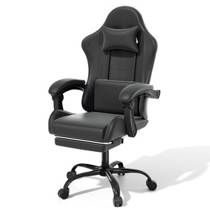 Chaise de jeu ergonomique noir Computer Bureau pivotant siège recliner avec repose-pieds