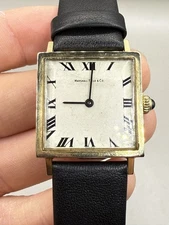 Solid 14k GOLD Concord Marshall Field & Co Men’s Roman Numeral Tank Watch RUNS