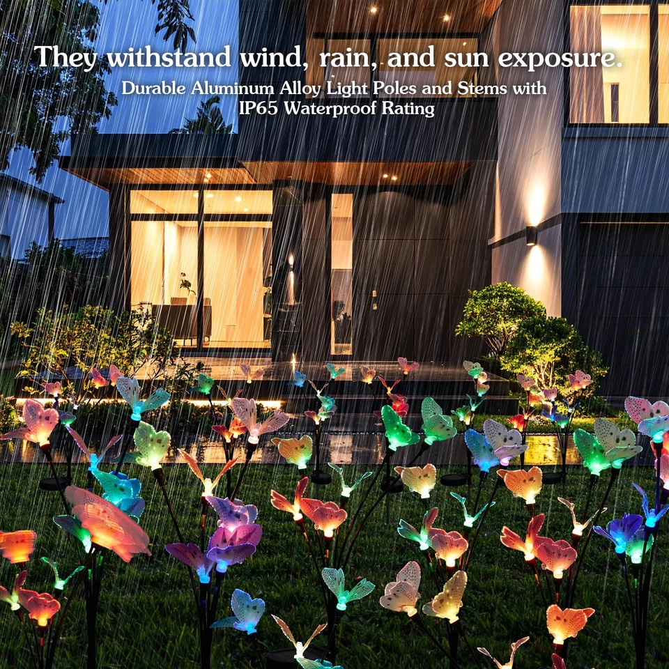 Paquete de 2 luces solares de mariposa para exteriores, cada una con 6 mariposas de fibra óptica (1... Foto 2 de 4